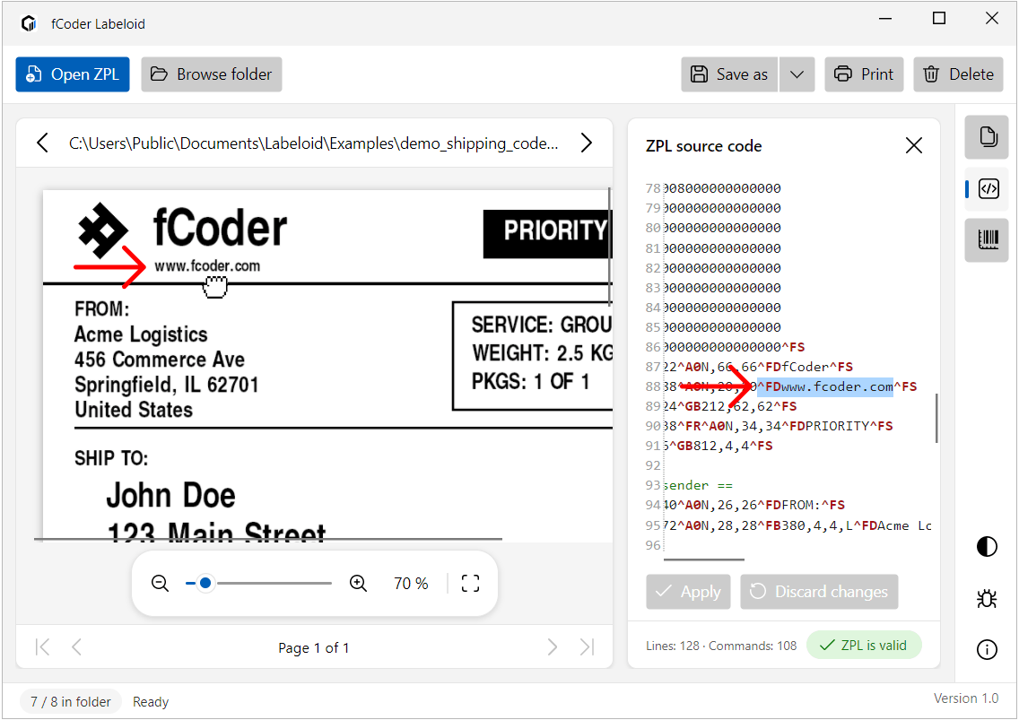 Finding the ZPL source for an element in the Labeloid preview